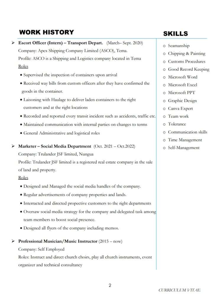 Quaidoo. CV. Logistician