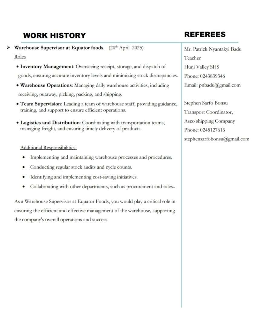 Quaidoo. CV. Logistician in Ghana. Looking for a job